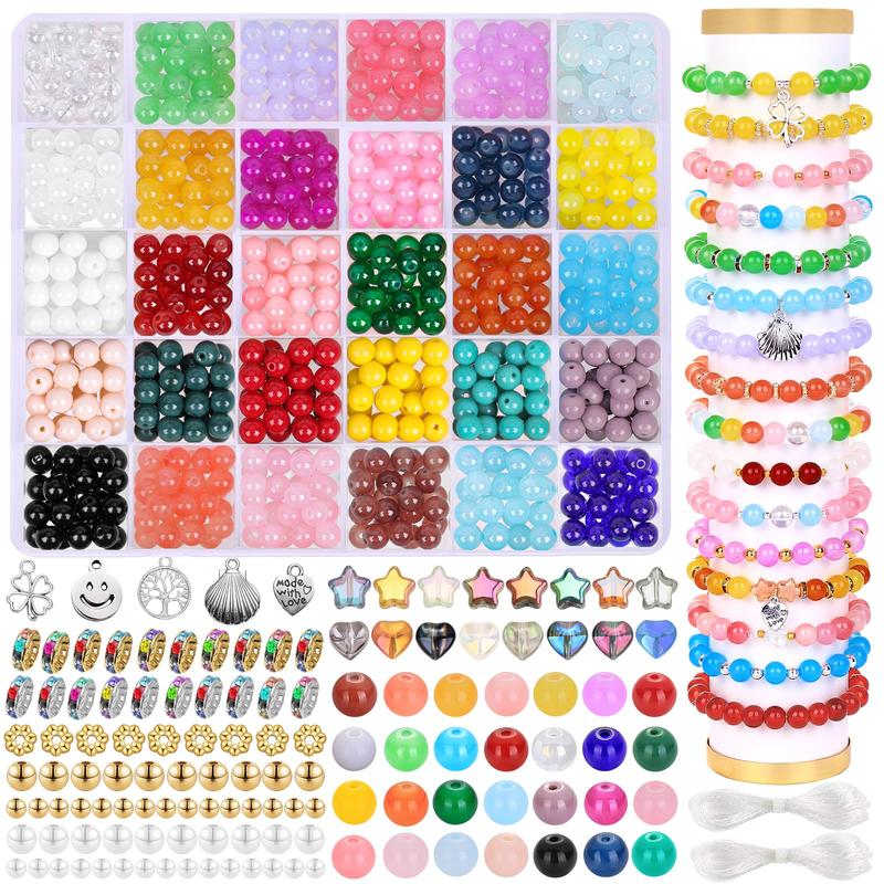 671pcs Glass Beads Bracelet Making Kits 30 Colors 8mm Crystal Beads for Jewelry Making Round Gemstone Stone Beads with Rondelle Spacer Beads DIY Crafts for Girls Adults