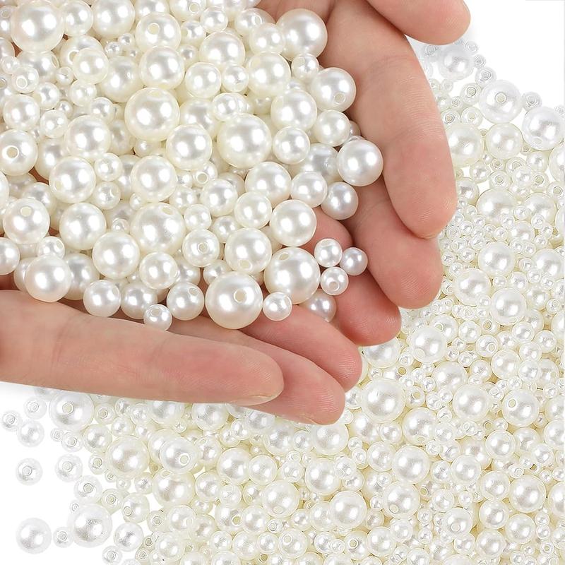 1950 Pieces Pearl Beads with Hole, 5 Size Pearls for Crafts, Round Loose Pearl Beads for Jewelry Making