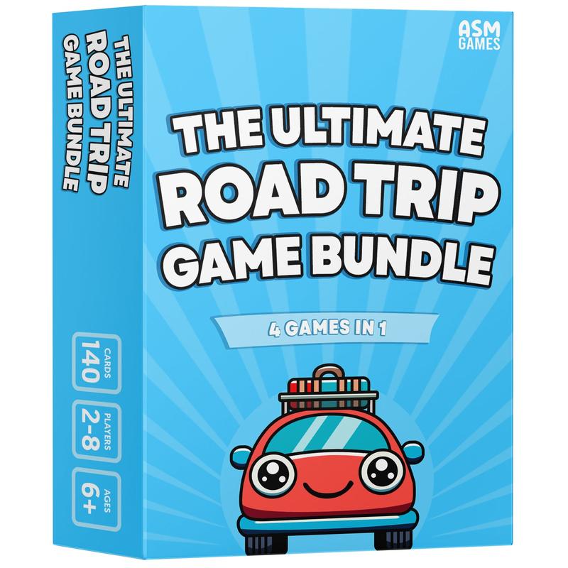 The Ultimate Road Trip Game Bundle, a 4-in-1 Travel Game and Car Game for Kids and Adults