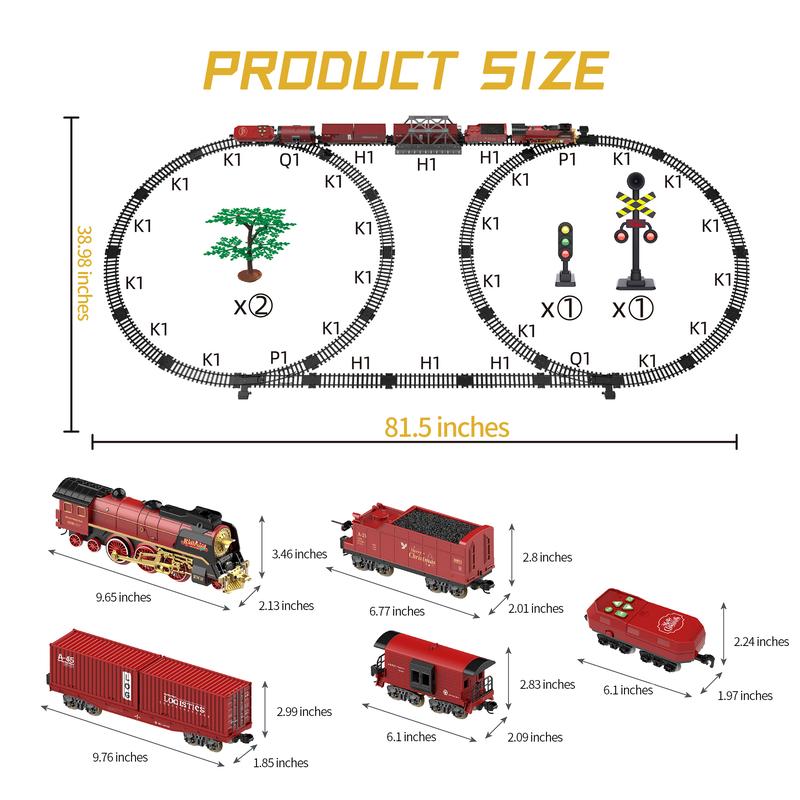 Christmas Train Set with Remote Control, Classic Steam Locomotive with Smoke, Light, and Sound Effects, Includes Track and Cargo Carriages, Perfect Holiday Decoration and Gift for Kids and Families