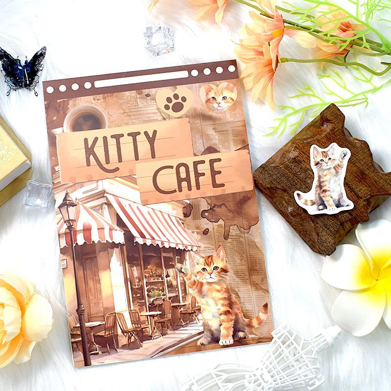 Kitty Cafe Themed Sticker Book, 20pcs pack Cute Cat & Coffee & Food Pattern Sticker, Decorative Sticker for DIY Scrapbook & Journal Making