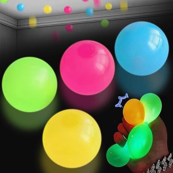 4Pack Glow in The Dark Sticky Balls That Stick to The Ceiling,Stress Balls for Kids and Adults, Dream Balls That Come Back to You, Lumiballs