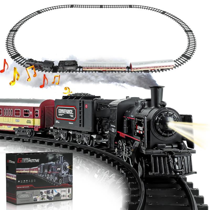 Train Set with Steam Engine - Electric Trains, PC Tracks, Sounds & Lights, Ideal Christmas Gift