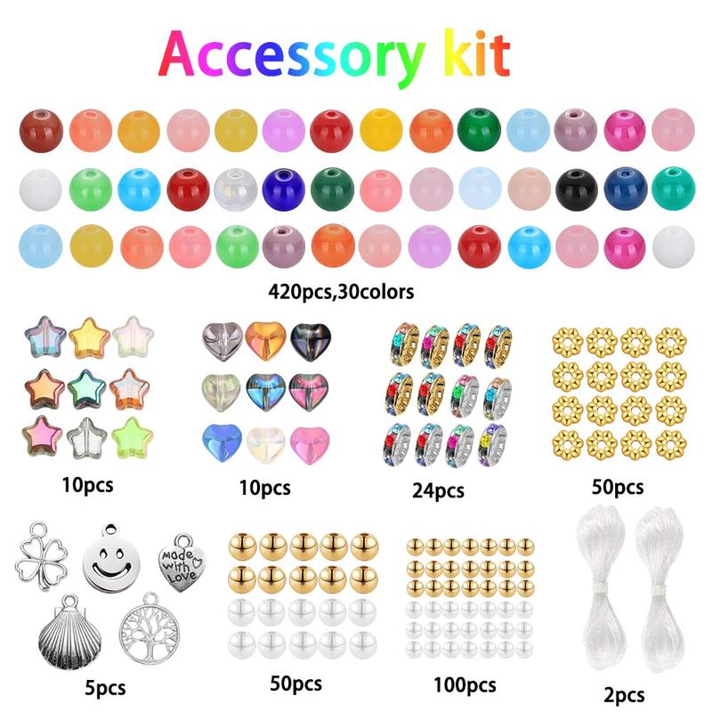 671pcs Glass Beads Bracelet Making Kits 30 Colors 8mm Crystal Beads for Jewelry Making Round Gemstone Stone Beads with Rondelle Spacer Beads DIY Crafts for Girls Adults