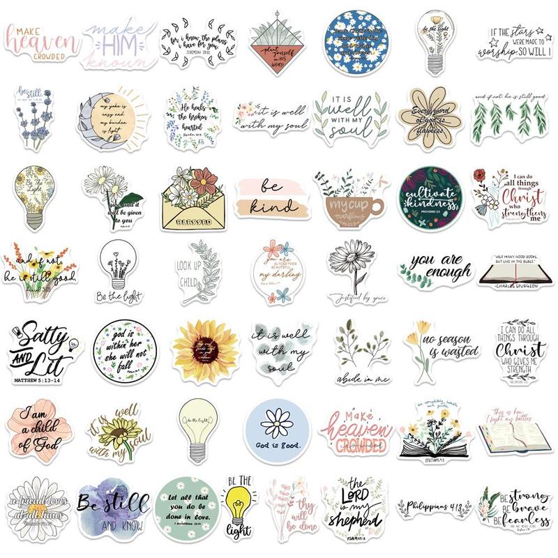 Bible Verse Sticker, 50pcs set Creative Bible Verse Sticker, DIY Decorative Sticker for Scrapbooking, Journaling, Gift Wrapping