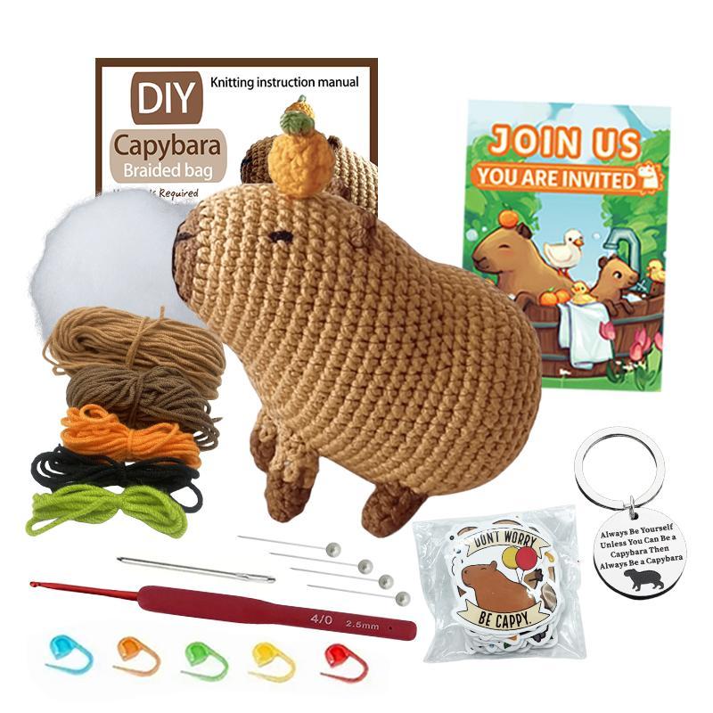 Cute Capybara Design Crochet Kit, 1 Set DIY Lovely Animal Crochet Material Pack with Random Color Accessories & Random Stickers, Knitting Kit, Summer for Gift