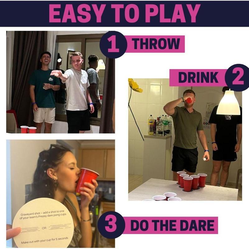 Drinking Game for Adults, Bachelorette Party Games, Adult Party Games - Full Beer Pong Set and 50 Coasters with Dares - Perfect for Couples Card Game, 21st Birthday Gifts for Her