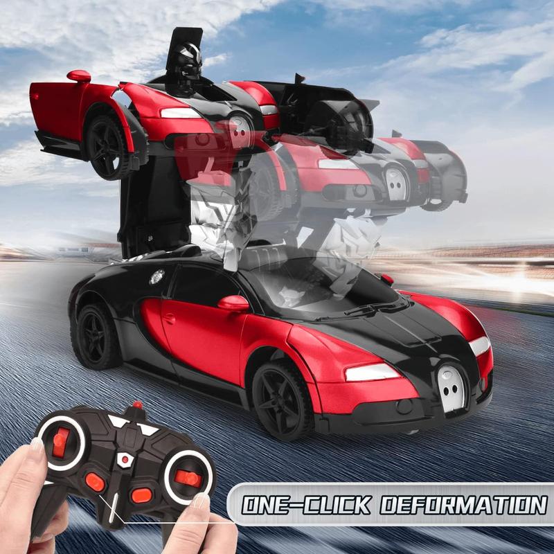 RC Car Remote Control Car with One Key Transformation, New Upgrade Deformed Robot for Kids Rechargeable Cars for Boys Age 3-8, Christmas for Boys and Girls (Red)