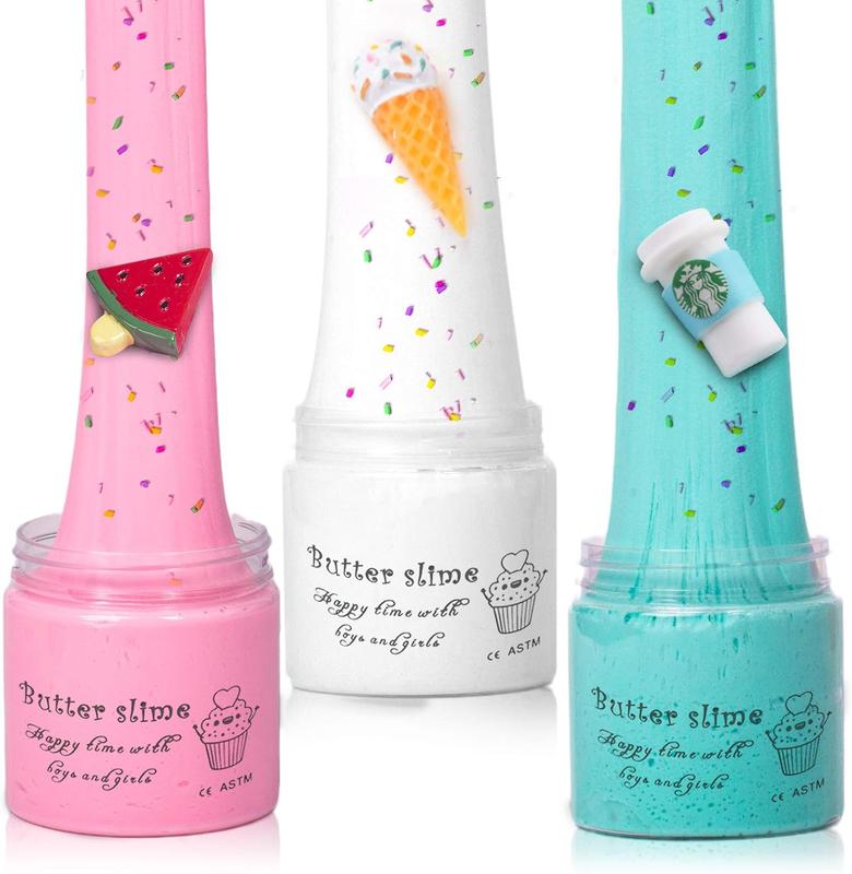 Christmas gift Slime Kit with 3 Pack Butter Slime, Pink Watermelon, White Ice Cream and Ocean Coffee for Girls and Boys