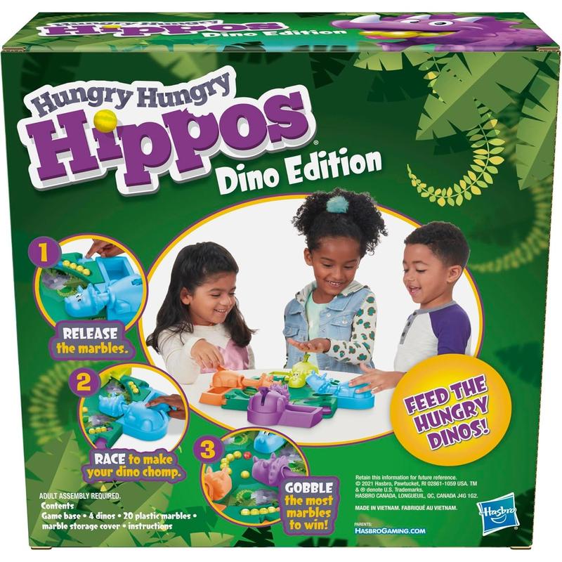 Hasbro Gaming Hungry Hungry Hippos Dino Edition Board Game, Pre-School Game for Ages 4 and Up; for 2 to 4 Players ( Exclusive)