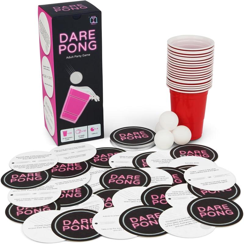 Drinking Game for Adults, Bachelorette Party Games, Adult Party Games - Full Beer Pong Set and 50 Coasters with Dares - Perfect for Couples Card Game, 21st Birthday Gifts for Her