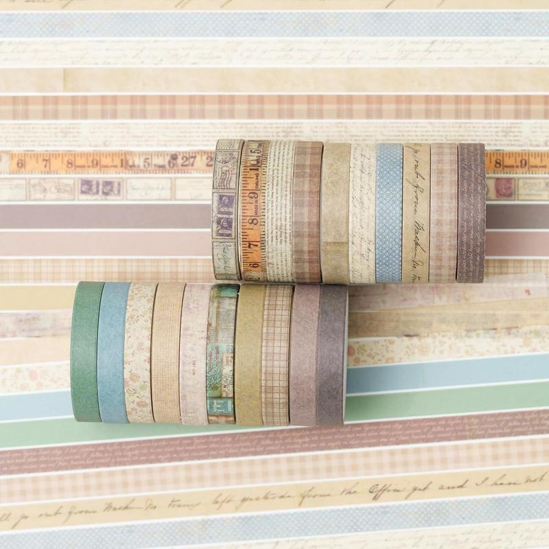 Vintage Washi Tape Set, 20 Skinny Rolls. Retro Antique Patterns. Arts, DIY, Journals, Planners, Scrapbook, Wrapping. Masking Tapes. (Vintage)