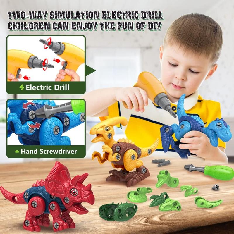 Dinosaur Toys for 3, 4, 5, 6, 7 Year Old Boys, Take Apart Toys with Electric Drill for Kids, STEM Educational Construction Building Toys, Ideal Xmas Birthday Gift, Incl Tyrannosaurus Rex Triceratop