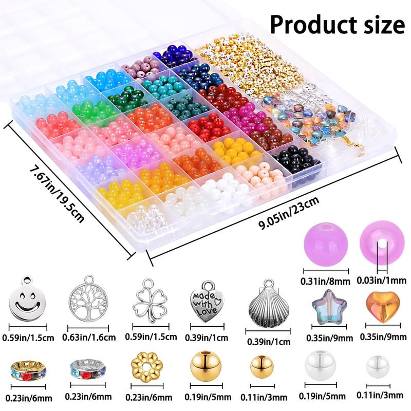 671pcs Glass Beads Bracelet Making Kits 30 Colors 8mm Crystal Beads for Jewelry Making Round Gemstone Stone Beads with Rondelle Spacer Beads DIY Crafts for Girls Adults