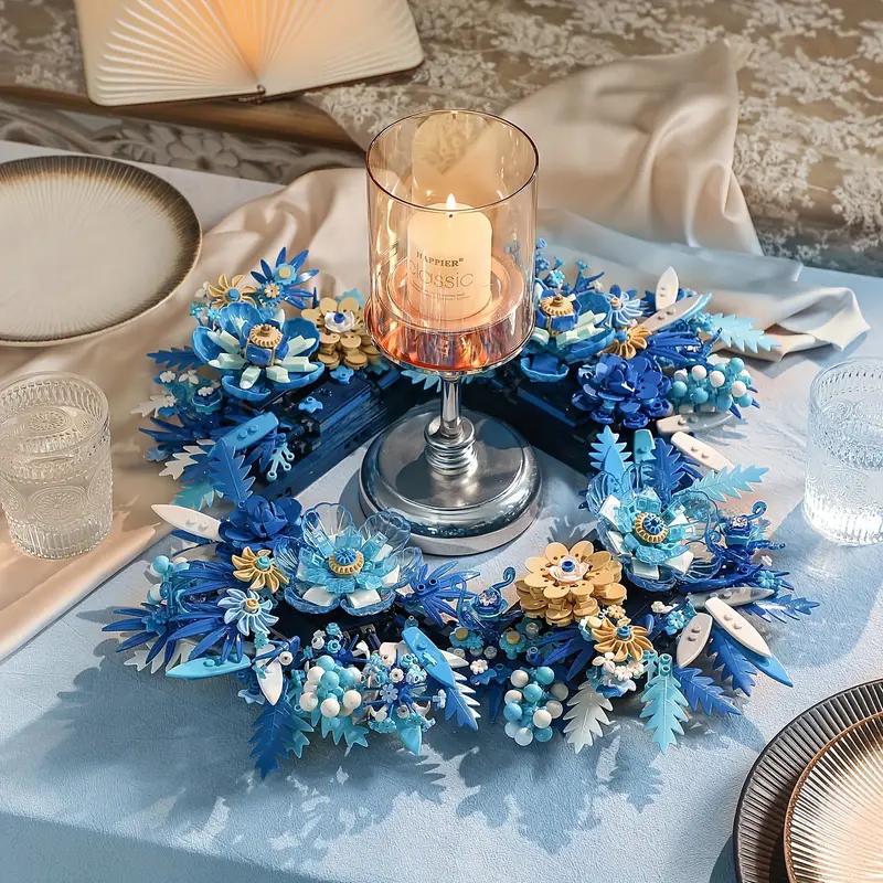 Blue flowers adult building set, centerpieces (917PCS), plant collection crafts for table or wall decoration, unique home decor gifts and exquisite gift boxes