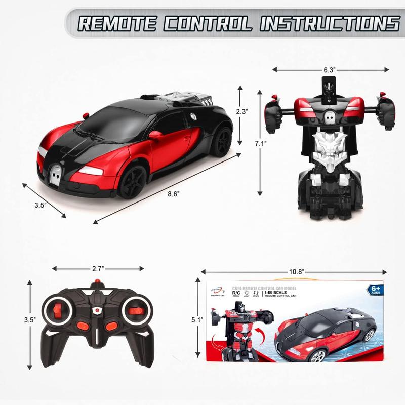 RC Car Remote Control Car with One Key Transformation, New Upgrade Deformed Robot for Kids Rechargeable Cars for Boys Age 3-8, Christmas for Boys and Girls (Red)