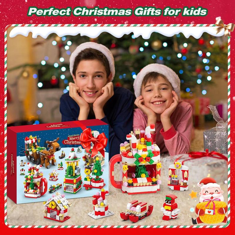 Christmas Advent Calendar 2024 with 1075 count Building Blocks for , 24 Days Christmas Countdown Calendars 24 In 4 Building Blocks Stem Toys for Boys Girls Stocking Stuffers Holiday Gifts (CT886)