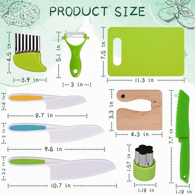 [Cooking Toy Set]Foster Skills & Fun Kids,Knives for Real Cooking,Wooden Kids Kitchen Knife Set Include Serrated Edges Plastic Knife,Crinkle Cutter Y Peeler Cutting Boards and Wood Safe Knife,13 17 28 Counts Cooking Set:Safe Culinary Tools For Kids