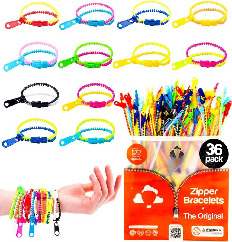 Quiet Fidget Toys Party Favors for , Friendship Zipper Bracelet 7 1 2 Sensory Bulk Set, Kit for Valentines, Birthday Goodie Bags, Easter Egg & Pinata Fillers, Student Incentive (36 Pack)