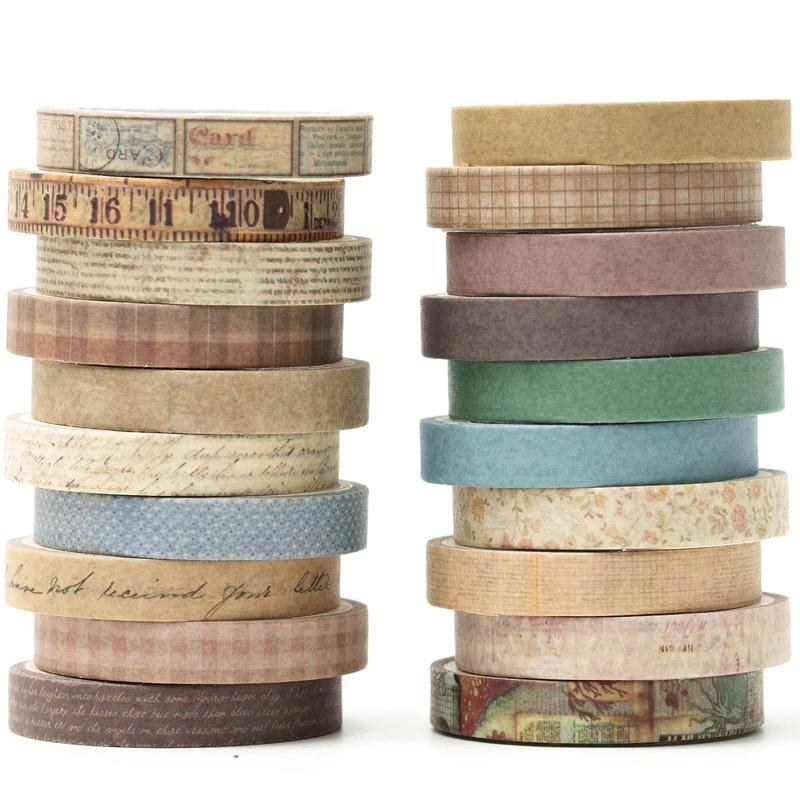 Vintage Washi Tape Set, 20 Skinny Rolls. Retro Antique Patterns. Arts, DIY, Journals, Planners, Scrapbook, Wrapping. Masking Tapes. (Vintage)