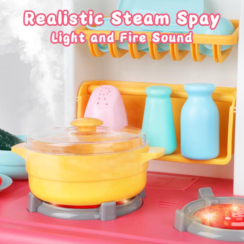 deAO Play Kitchen Toys, with Realistic Lights & Sounds, Simulation of Spray and Play Sink