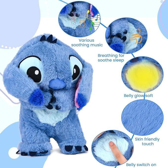 Stitch Soothing Breathing Plush Anxiety Relief Companion with Sensory Details, Musical Lighting, and Breathing Rhythm, Blue Pink