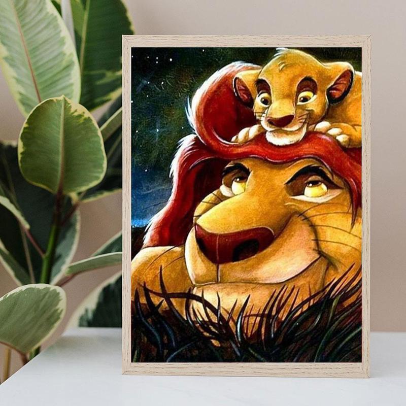 The Lion King Pattern DIY Diamond Arts Colorful Painting Kit without Frame, 5D Diamond Decor Painting by Numbers Kit, DIY Wall Art Decor