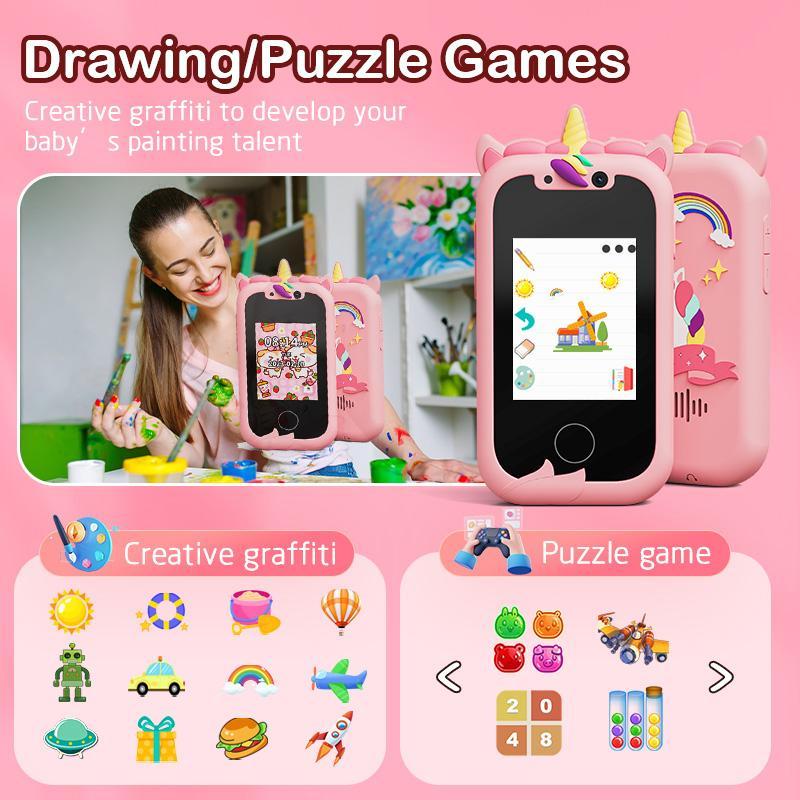 KGG Smart Electronic Learning Device, Touch Screen Phone Toy with Learning Puzzle Game Music Playback, Educational Smart Phone for Boys & Girls