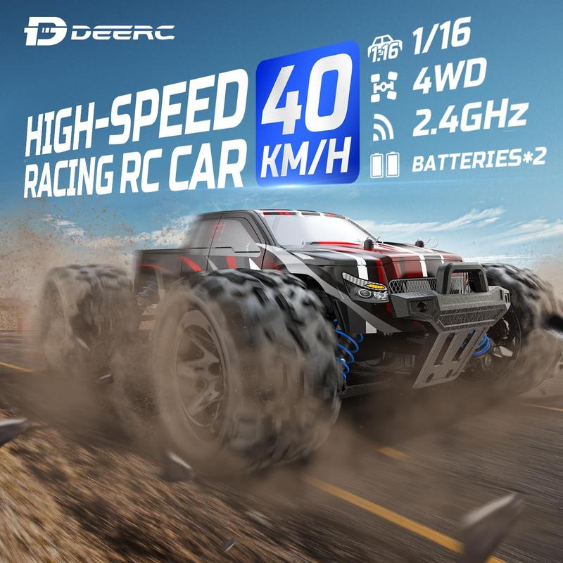 DEERC 9300 Remote Control Car High Speed RC Cars for Adults 1:16 Scale 40 KM H 4WD Off Road Monster Trucks,2.4GHz All Terrain Toy Trucks with 2 Rechargeable Battery