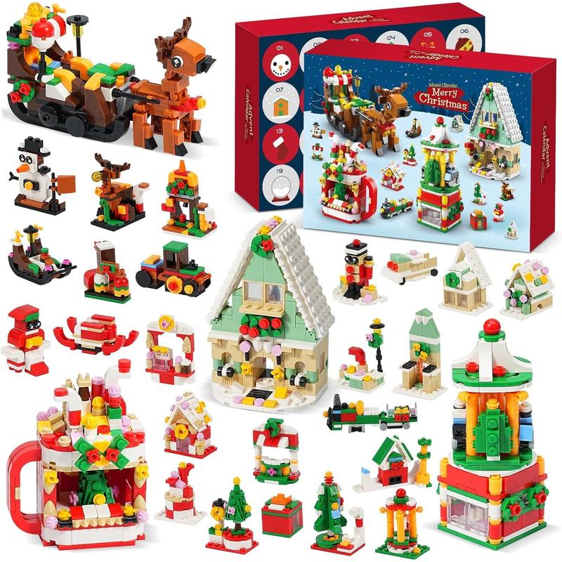 Christmas Advent Calendar 2024 with 1075 count Building Blocks for , 24 Days Christmas Countdown Calendars 24 In 4 Building Blocks Stem Toys for Boys Girls Stocking Stuffers Holiday Gifts (CT886)