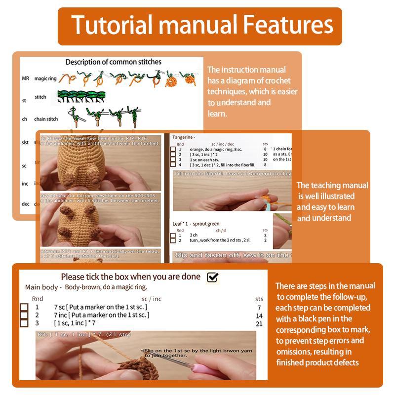 Cute Capybara Design Crochet Kit, 1 Set DIY Lovely Animal Crochet Material Pack with Random Color Accessories & Random Stickers, Knitting Kit, Summer for Gift