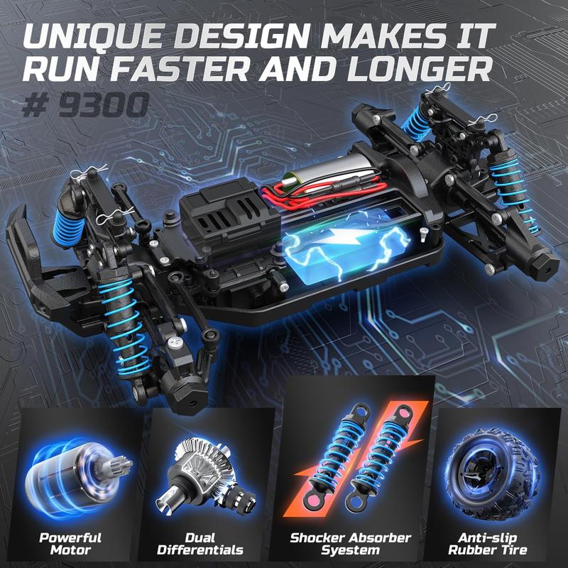 DEERC 9300 Remote Control Car High Speed RC Cars for Adults 1:16 Scale 40 KM H 4WD Off Road Monster Trucks,2.4GHz All Terrain Toy Trucks with 2 Rechargeable Battery