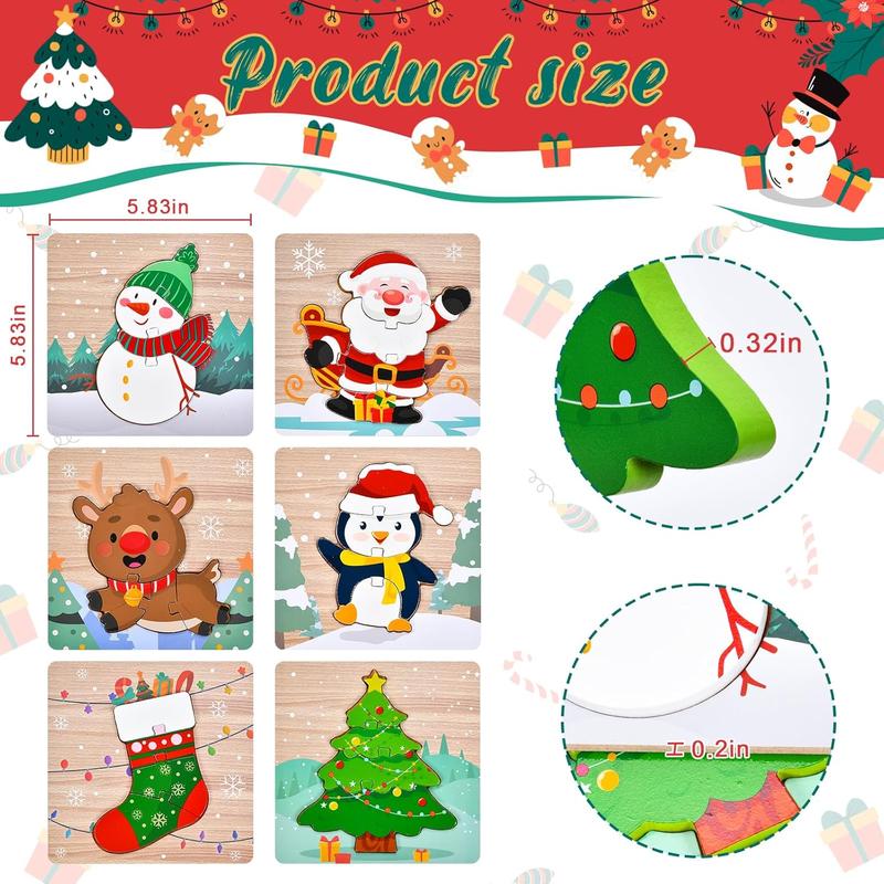 6 Pack Christmas Wooden Puzzles for Kids Christmas Stocking Stuffers for Toddlers 1-3 2-4 Toddler Christmas Toys Party Favors Gifts