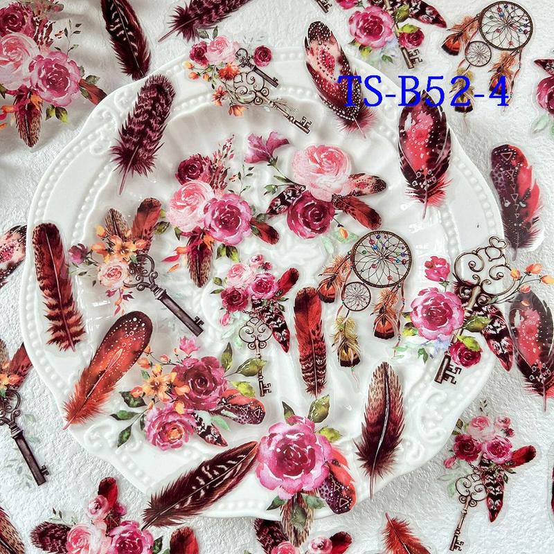 Vintage Feather Pattern Sticker, 40pcs set DIY Decorative Sticker, Scrapbooking & Stamping Supplies for Journal Making, Gift Wrapping