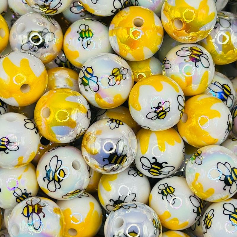 Bumble Bee Honey Drip Print UV AB 16mm Chunky Acrylic Bead Set of 5