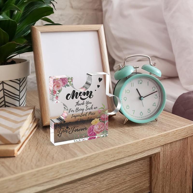 Acrylic Puzzle Ornament, Flower & Letter Pattern Decorative Plaque, Desktop Decoration for Home Living Room Bedroom