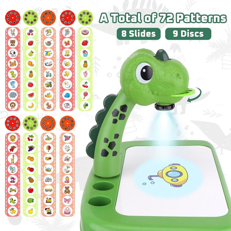 Dinasour Drawing Projector, Arts and Crafts for Boys, Contains Drawing Board with Music, Watercolor Pens, Pencils, Crayons, Scrapbook, Sticker Book, Unicorn Stickers, Stamps, Toys for Boys Age 3+