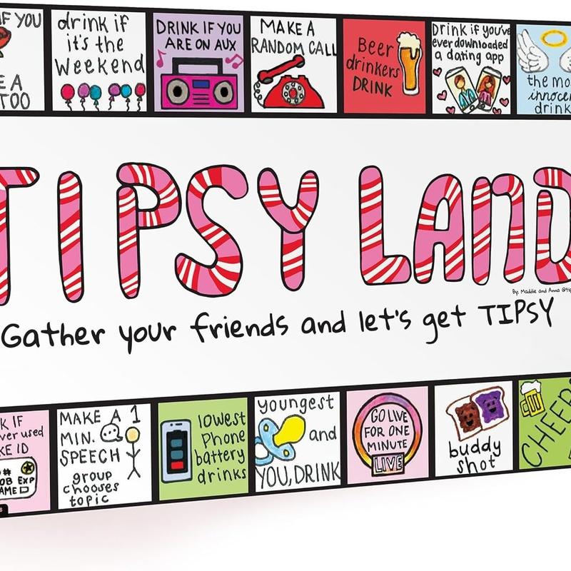 [YiimDaifun]Tipsy Land Your New Favorite Party Board Game, More Than 75 Unique Spaces for Calling Out Friends, Silly Dares & Confessions, Mini Competitions