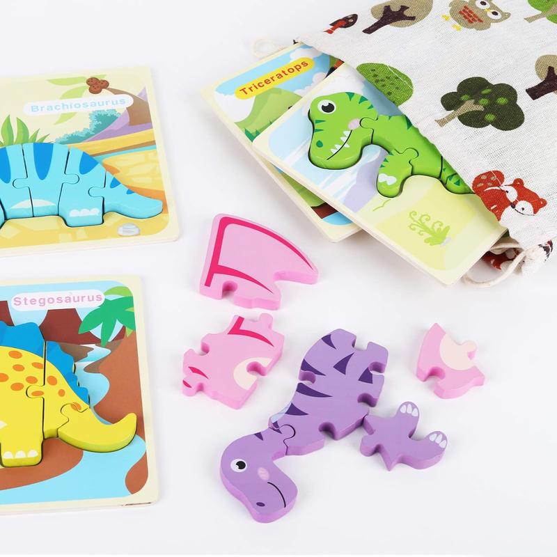 6 Pack Dinosaur Wooden Puzzles for Kids 3-5, Wooden Puzzles for Toddlers, Dinosaur Puzzles for Toddlers 3 4 5 Year Old, 3D Dinosaur Puzzles Educational Preschool Toys for Boys and Girls