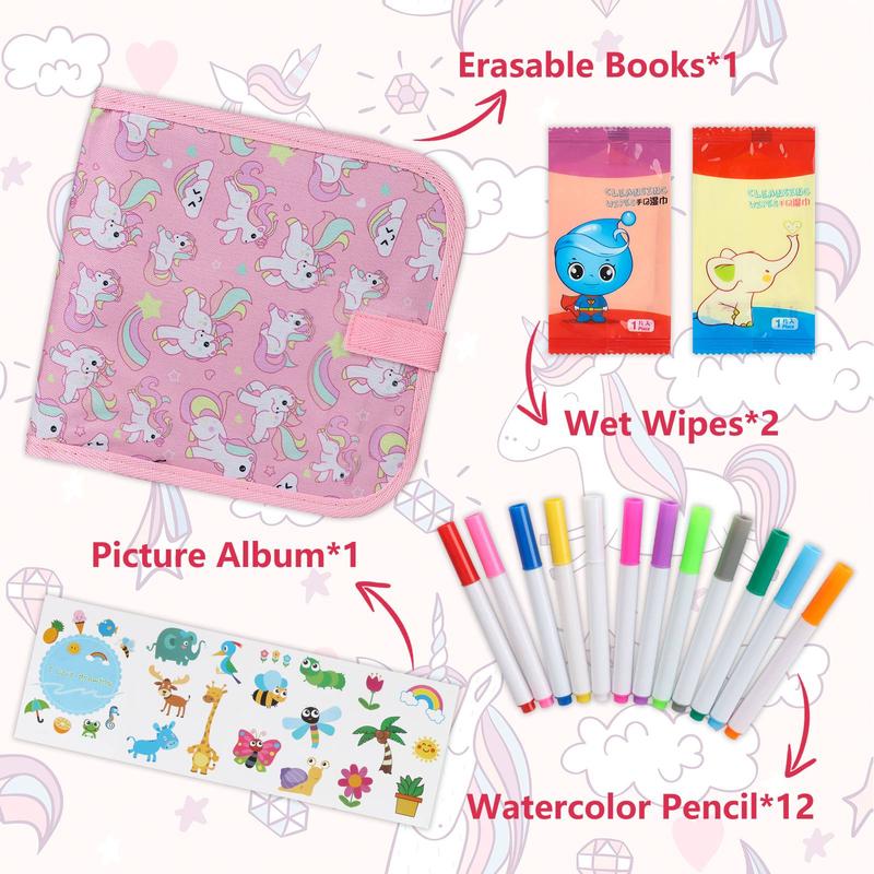 Erasable Book Doodle Set for Kids,Magic Drawing Book for Kids,Reusable Drawing Book 12 Watercolor Pens 14 Page Drawing