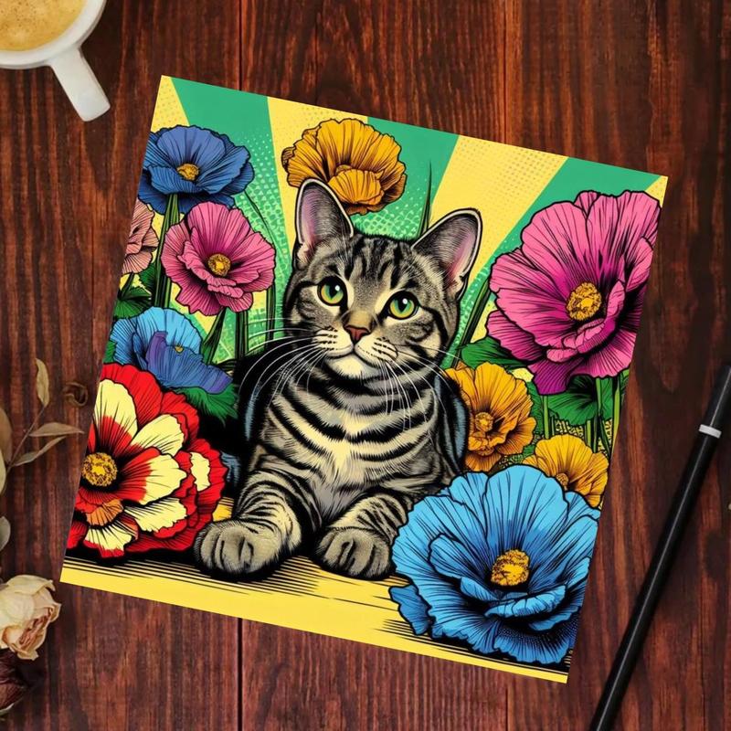 Cat & Flower Pattern DIY Diamond Arts Colorful Painting Kit without Frame, DIY 5D Diamond Arts Colorful Painting Kit, Wall Art Decor for Home