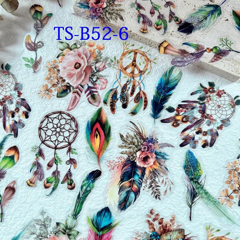 Vintage Feather Pattern Sticker, 40pcs set DIY Decorative Sticker, Scrapbooking & Stamping Supplies for Journal Making, Gift Wrapping