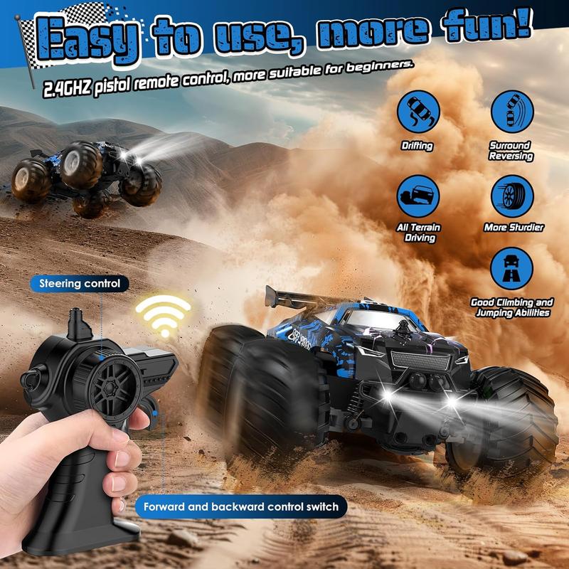 Remote Control Car, All-Terrain Remote Control Truck for Boys, Rechargeable Rc Truck with LED, 1:20, 10KM H, 2 Motors, 2.4GHZ, Speed Friendly, Sturdy, Rc Cars for Christmas, Kids, Beginner