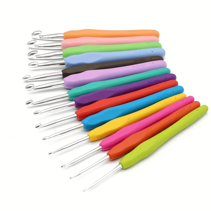 Crochet Hook Set, 14pcs set Random Color Soft Handle Aluminum Crochet Hook, Crochet Hook Set for Home and Travel