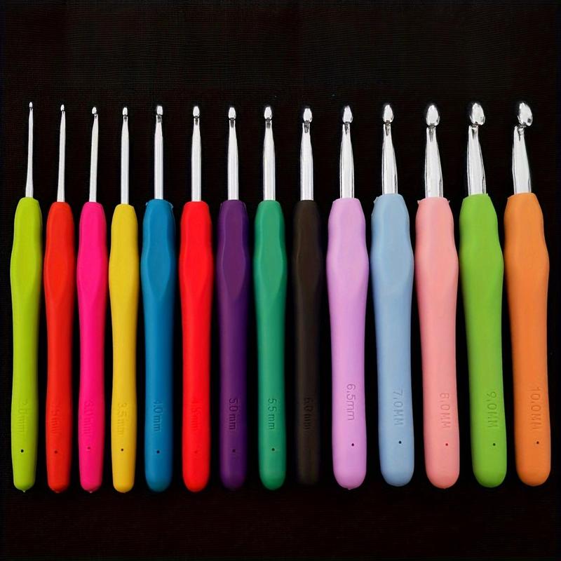 Crochet Hook Set, 14pcs set Random Color Soft Handle Aluminum Crochet Hook, Crochet Hook Set for Home and Travel