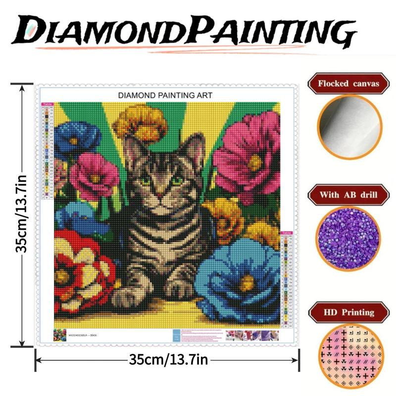 Cat & Flower Pattern DIY Diamond Arts Colorful Painting Kit without Frame, DIY 5D Diamond Arts Colorful Painting Kit, Wall Art Decor for Home