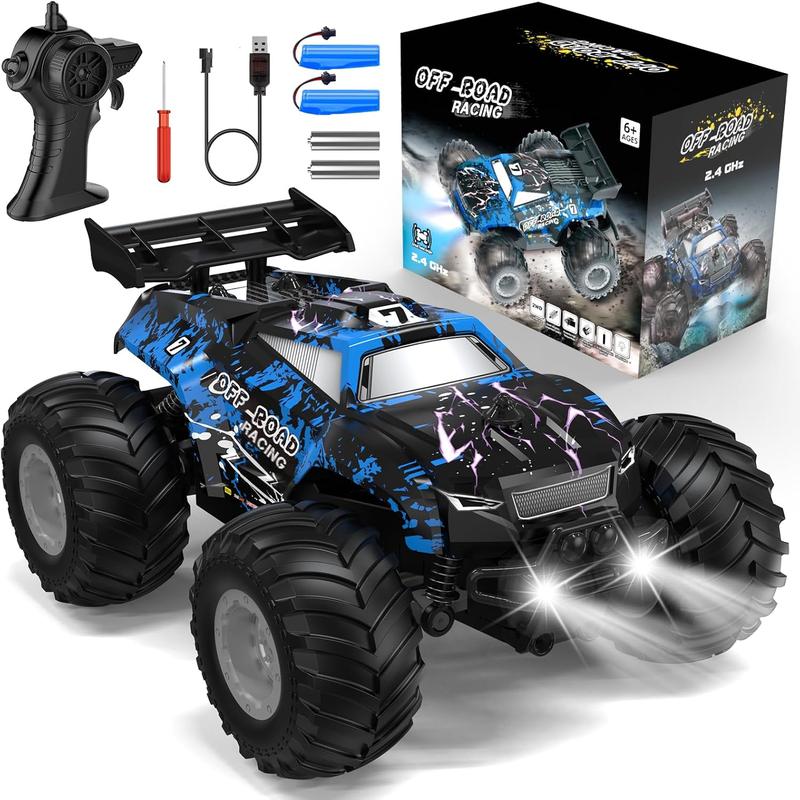 Remote Control Car, All-Terrain Remote Control Truck for Boys, Rechargeable Rc Truck with LED, 1:20, 10KM H, 2 Motors, 2.4GHZ, Speed Friendly, Sturdy, Rc Cars for Christmas, Kids, Beginner