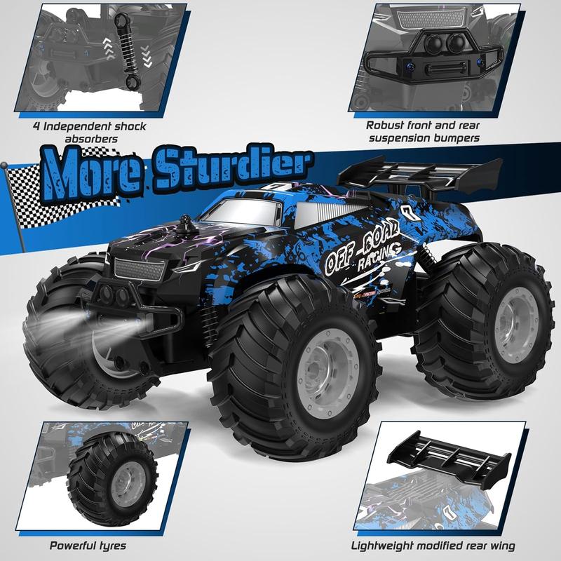 Remote Control Car, All-Terrain Remote Control Truck for Boys, Rechargeable Rc Truck with LED, 1:20, 10KM H, 2 Motors, 2.4GHZ, Speed Friendly, Sturdy, Rc Cars for Christmas, Kids, Beginner