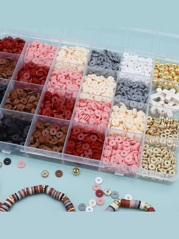 24 Grids Polymer Clay Beads with Flower & Cross Charm & Elastic String, DIY Jewelry Making Supplies for Bracelet Necklace Earrings DIY Making