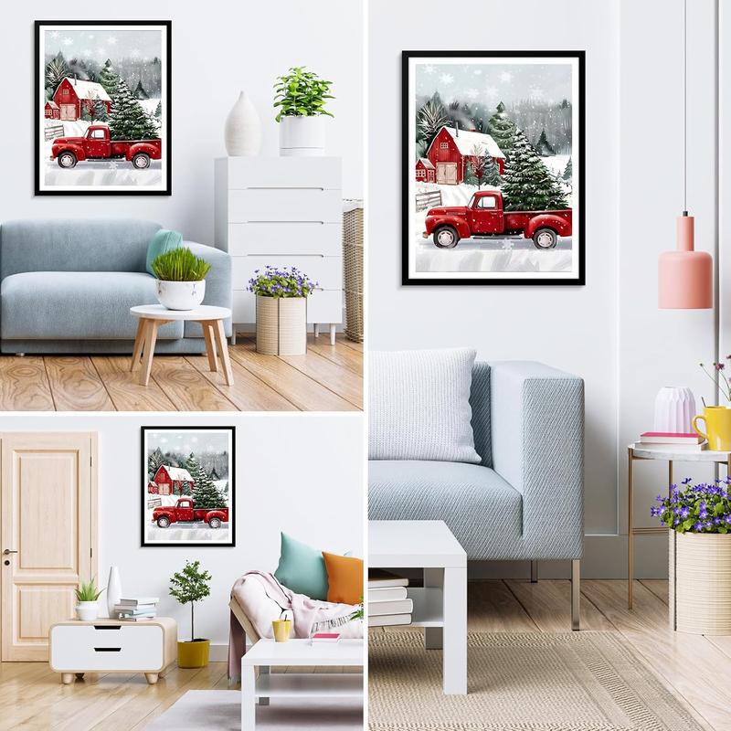 Christmas Tree Diamond Painting Kits for Adults, Red Truck 5D Diamond Art Kits for Beginners, DIY Full Drill Paint with  for Home Wall Decor 12x16 Inch 30x40cm